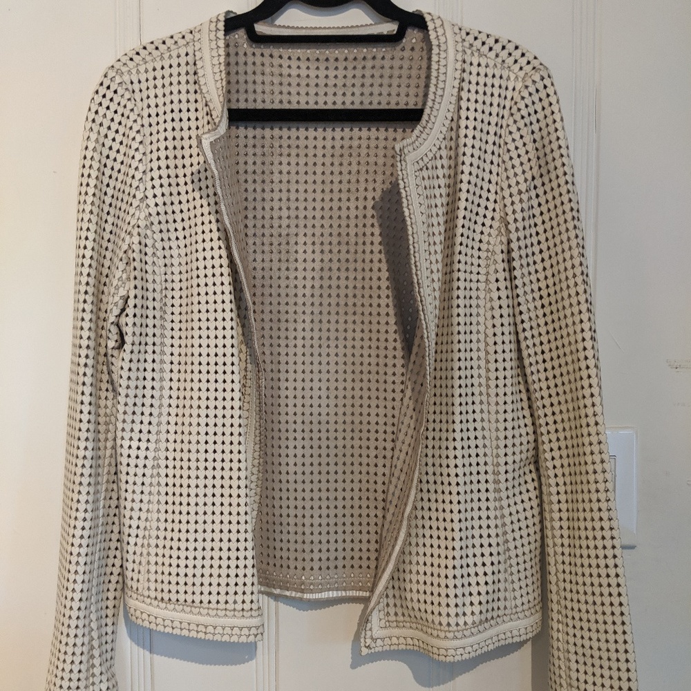 White Leather Tory Burch Eyelet Jacket